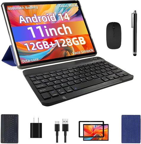 Android 14 Tablet 11inch, Support Face Unlock, 18W Fast Charging, 12GB+128GB+512GB Expand, Octa-core CPU, 8000mAh Large Battery WiFi6, BT5.0,Touchscreen Display, Widevine L1 Tableta, 2in1 Tablet PC in Saudi Arabia