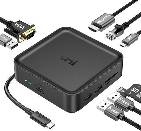محطة إرساء USB C مزدوجة الشاشة مع HDMI VGA، محول متعدد المنافذ USB C 10 في 1 مع HDMI (4K@60HZ)، VGA، إيثرنت 1 جيجابت في الثانية، USB3.2، SD&TF، 100 وات PD، متوافق مع iPad/MacBook/Lenovo/HP /ديل in Kuwait