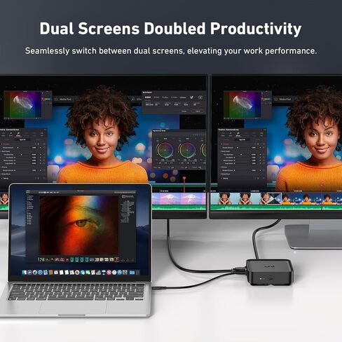 محطة إرساء USB C مزدوجة الشاشة مع HDMI VGA، محول متعدد المنافذ USB C 10 في 1 مع HDMI (4K@60HZ)، VGA، إيثرنت 1 جيجابت في الثانية، USB3.2، SD&TF، 100 وات PD، متوافق مع iPad/MacBook/Lenovo/HP /ديل in Kuwait