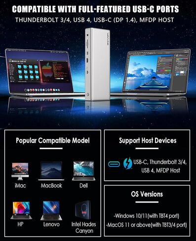 WAVLINK USB 4 Docking Station 40Gbps, Single 8K/Triple 4K Monitors for Windows, Dual 4K Displays for Mac with USB4, 96W PD, 2X HDMI 2.1, 2.5G Ethernet, 10Gbps USB, SD V4.0, USB 3.0, Audio, No Driver. in Saudi Arabia