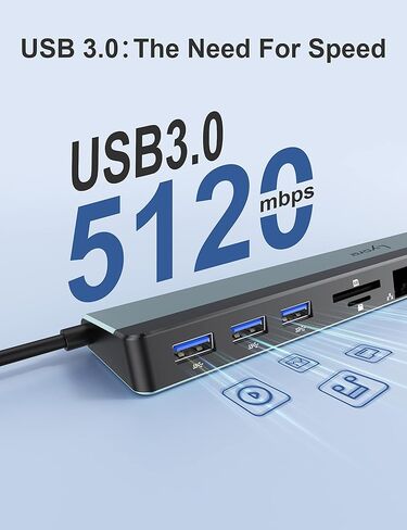 محطة إرساء USB C شاشة مزدوجة: قاعدة Lyare 12 في 1 Thunderbolt 3/4 مع 3 منافذ USB-A 3.0، USB-C 3.0، HDMI مزدوج 4K، إيثرنت 1000 ميجا بايت في الثانية، 100 وات PD، SD/TF، ​​صوت، لجهاز MacBook Air/ برو، إتش بي، ديل، لينوفو، أيسر in Kuwait