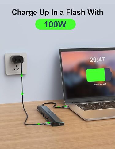 محطة إرساء USB C شاشة مزدوجة: قاعدة Lyare 12 في 1 Thunderbolt 3/4 مع 3 منافذ USB-A 3.0، USB-C 3.0، HDMI مزدوج 4K، إيثرنت 1000 ميجا بايت في الثانية، 100 وات PD، SD/TF، ​​صوت، لجهاز MacBook Air/ برو، إتش بي، ديل، لينوفو، أيسر in Kuwait