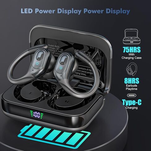 Wireless Earbuds, 75H Playtime Bluetooth 5.3 Headphones, IP7 Waterproof Bluetooth Headphones for Running, Wireless in Ear Earphones USB C for iOS/Android, in Saudi Arabia