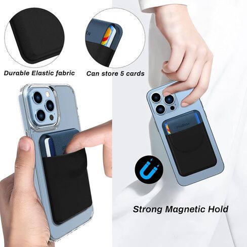 Magnetic Wallet for iPhone 14 13 12 Series, for Mag-Safe Wallet Card Holder Compatible with iPhone 14 Pro Max/14 Plus/14/13 Pro Max/13/12 Pro Max/12, Stretchy Fabric Magnetic Card Holder with Flap in Saudi Arabia