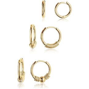 Sonateomber 3 Pairs Small Hoop Earrings for women Multiple, Cute Gold Tiny Cubic Zirconia Diamond Huggie Cartilage Sterling Silver Ears Hypoallergenic Piercing Earrings Jewelry Gift