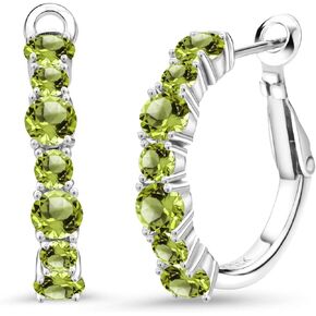 Gem Stone King 925 Sterling Silver Green Peridot Hoop Earrings For Women (3.12 Cttw, Gemstone August Birthstone, Round 4MM and 3MM)