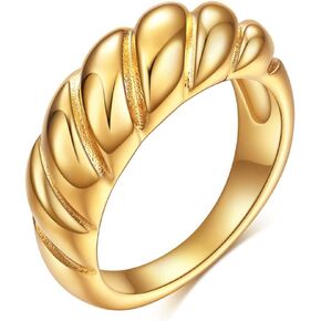 JILIYUPA 14K Gold Plated Croissant Dome Ring Twisted Braided Gold Plated Ring | Chunky Signet Ring, Signet Chunky Dome Ring Stacking Band for Women