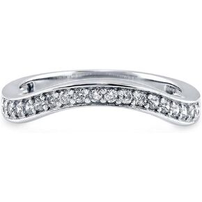 TwoBirch Platinum Plated Sterling Silver Round Cut Moissanite Curved Wedding Ring (GRA CERTIFIED) (17 x 1.5 MM Round Moissanites)