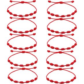 10 Pieces Adjustable Red String Bracelets 7 Knots Style Red Cord Bracelet Red Knot Chain Braided Bracelet Amulet for Protection, Good Luck, Friendship, Lovers
