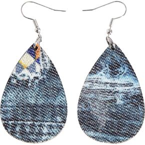 Denim Leather Earrings Pendant,Bohemian Teardrop Geometric Lightweight Dangle Drop Earrings