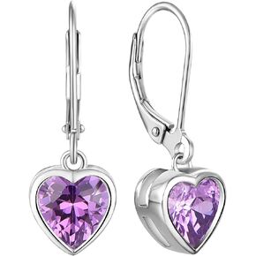 YL Women's Solitaire Dangle Drop Earrings Sterling Silver Heart Leverback Earrings Birthstones Jewelry Gifts