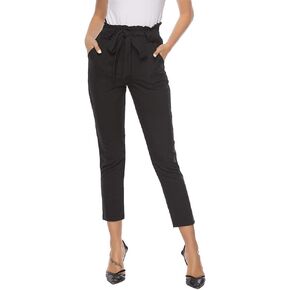 Women's Casual High Paperbag Waist Slim Cropped Ankle Pants