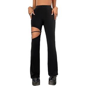 OYOANGLE Women's Bootcut Flare Leg Pants High Waisted Cut Out Y2K Fitting Trousers