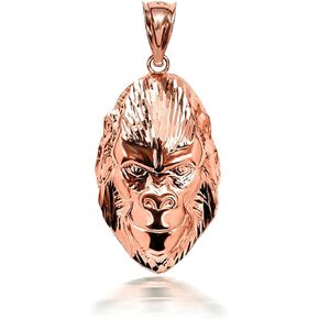 .925 Sterling Silver, 10K or 14K Yellow, White, or Rose Gold Orangutan Ape Gorilla Head Face Pendant - Choice of Metal