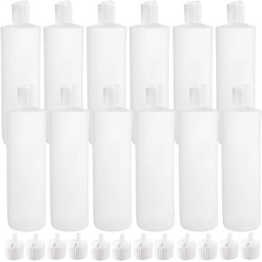 Bekith 12 Pack 16oz Plastic Squeeze Bottle with 24 Caps in 2 Styles, Refillable Plastic Bottles for Shampoo, Lotions, Liquid Body Wash, Sauce, BPA Free