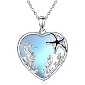 JOERPH Moonstone فرس البحر قلادة 925 فضة نجم البحر فرس البحر قلادة قلادة المحيط مجوهرات بأشكال حيوانات للنساء الفتيات in Kuwait