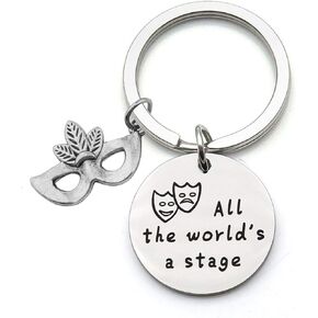 CHOROY Drama Mask Keychain All The World's a Stage Shakespeare Inspired Keychain Theater Jewelry Gift for Actor Actress