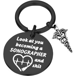PLITI Sonographer Gifts For Women Funny Ultrasound Technician Gifts Radiologist Gift Sonography Student Graduation Gift Look At You Becoming a Sonographer And Shit Keychain (becoming a sonographer bl)