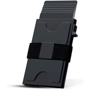 حامل بطاقات محفظة من الألومنيوم من KevBinth مع طبقة حجب RFID | جيب أمامي بسيط مع زر ضغطة واحدة للوصول السريع للبطاقة (ذهبي خالص) in Kuwait