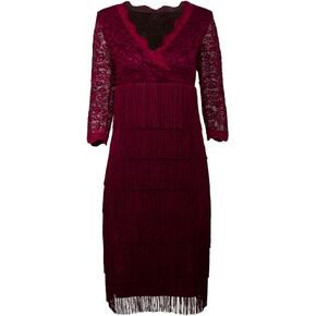 Vijiv Women's Lace Sequin Fringe Flapper Cocktail Prom Formal Eve Party Dress