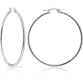 Hoops & Loops 925 Sterling Silver 2mm High Polished Click-Top Hoop Earrings for Women & Teen Girls, Silver, Yellow & Rose Gold Flashed Sterling Silver 15mm-60mm