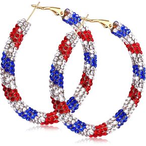 Red White and Blue Earrings, Patriotic Hoop Earrings US flag earrings For Women Patriotic Jewelry