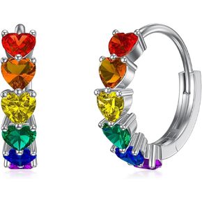 Rainbow Hoop Earrings 925 Sterling Silver Colorful Huggie Hoop Earrings Jewelry Gift for Women girl