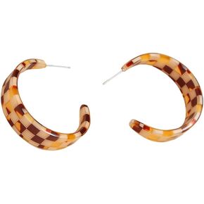 C shaped Minimalist 80s Acrylic Drop Earrings Checkerboard Y2k Lightweight Hoop Earrings For Women Girls Jewelry Gift