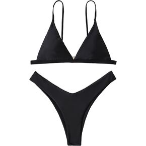 SweatyRocks Women's 2 Piece Solid Swimsuit Wireless High Cut Triangle Bikini Set