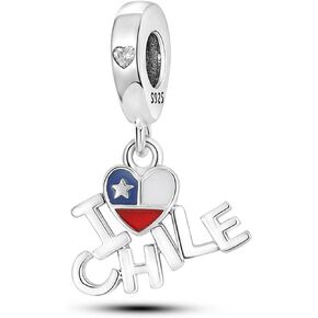 I Love Chile and Chile Heart Charm, Chile Flag Charm, Sterling Silver Charm, Gift For Women, Wife, Friends, Christmas and Halloween, Compatible To Pandora