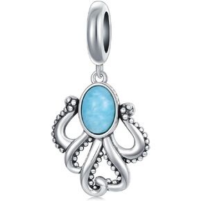 Octopus Bracelet 925 Sterling Silver Larimar Octopus Dangle Beads Charm for Bracelets Sea Beach Jewelry for Women