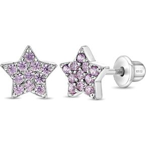 925 Sterling Silver Cubic Zirconia Sparkling Star-Shaped Stud Earrings with Easy to Wear Screw Back Locking Excellent for Toddlers & Little Girls - Gorgeous CZ Cluster Star Earrings for Girls