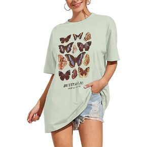 Meladyan Women’s Oversize Graphic Printed Loose Tee Short Sleeve Round Neck Loose Tshirt Tops