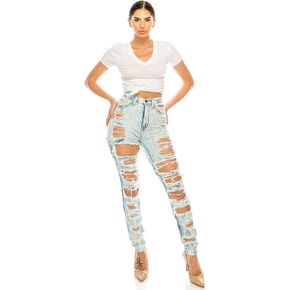 Aphrodite High Waisted Jeans for Women - Distressed Destroyed Ripped Cut Out Skinny High Waist Stretch Casual Denim Pants
