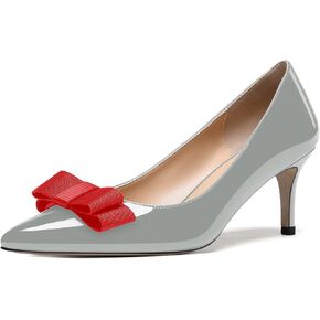 MODENCOCO Women's Pointed Toe Dress Bridal Bow Tie Bow Slip On Patent Stiletto Mid Heel Pumps Shoes 2.5 Inch