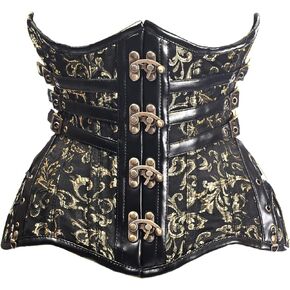 Daisy corsets Womens Top Drawer Curvy Steampunk Black/Gold Brocade Steel Double Boned Under Bust Corset