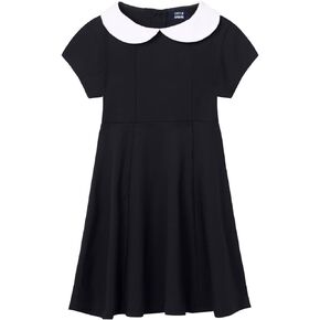 LittleSpring Girls Dresses Peter Pan Collar Long Sleeve Uniform Seam Dress