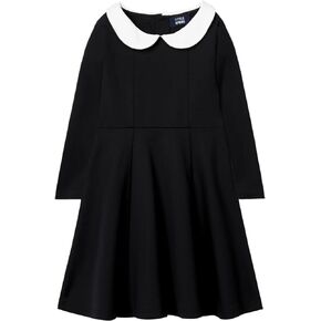 LittleSpring Girls Dresses Peter Pan Collar Long Sleeve Uniform Seam Dress