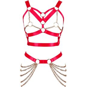 Women's Body Harness Bra Punk Garter Belt Elastic Adjustable Metal Chain Bra Dance Carnival Gothic Costume Accessories