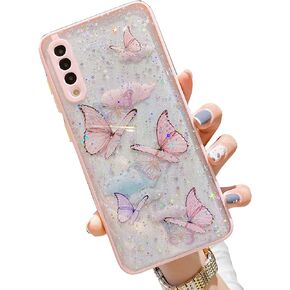 Galaxy A50 Case Protective Cover Clear Phone Case for Women Girls Sparkle Glitter Hard PC Cover+Slim Fit Shockproof Soft Silicone TPU Bumper Case for Samsung Galaxy A50/A50s/A30s Case -Pink