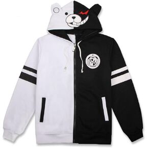 GK-O Anime Monokuma Black White Bear Hoodies Anime Cosplay Costume Zipper Unisex Jacket Uniform