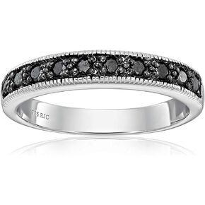 VIR JEWELS 1/4 cttw Black Diamond Ring Wedding Band with Milgrain .925 Sterling Silver