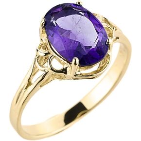 Solid 10k Yellow Gold February Birthstone Genuine Amethyst Gemstone Ring