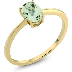 خاتم خطوبة من Gem Stone King من الذهب الأصفر والأخضر براسيوليت سوليتير 10 قيراط للنساء (0.75 قيراط، بيضاوي 7 × 5 مم، حجر ميلاد من الأحجار الكريمة، متوفر بمقاس 5،6،7،8،9)
