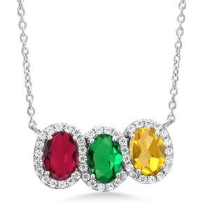 Gem Stone King 925 Sterling Silver Build Your Own Personalized 3 Birthstones Fashion Love Mothers Pendant Necklace For Women with 18 Inch Chain