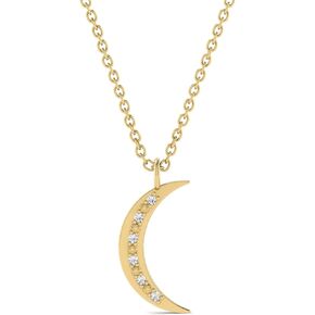 Diamond 14K Solid Gold Crescent Moon Pendant Necklace | 14K Real Gold Half Moon Necklace for Women | 14K Gold Moon Phase Necklace | Women's 14K Gold Celestial Jewelry | Gift for Birthday, 18"