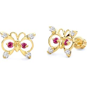 14k Yellow Gold Butterfly Stud Earrings with Screw Back - 2 Different Color Available