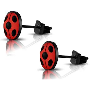 SIISPRI 316L Surgical Stainless Steel Ladybug Earring Round Circle Button Stud Post Earrings 10MM