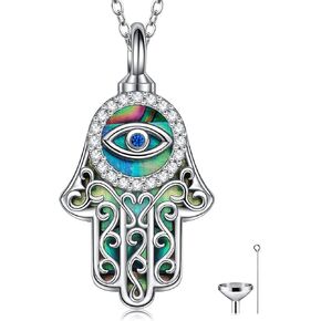 URONE Hamsa Hand Urn Necklace for Ashes 925 Sterling Silver Cremation Necklace Memory Jewelry Gift for Women Girls