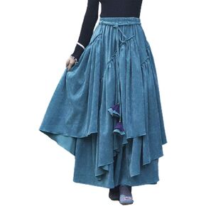 IDEALSANXUN Womens High Waist Aline Corduroy Flared Pleated Long Skirts